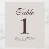 Simple Modern Neutral Brown Wedding Table Number ワインラベル (シングルラベル)