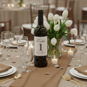 Simple Modern Neutral Brown Wedding Table Number ワインラベル