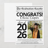 Simple Modern Newspaper Graduation Announcement 招待状 (正面/裏面)