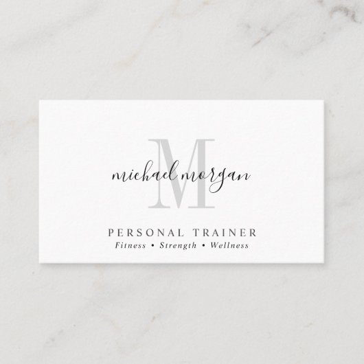 Simple Modern Personal Trainer Script Monogram 名刺 (正面)