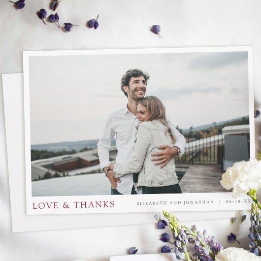 Simple Modern Photo Burgundy Wedding サンキューカード