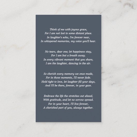 Simple Modern Photo Funeral Card 名刺 (裏面)