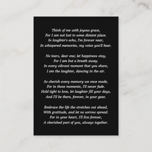 Simple Modern Photo Funeral Card 名刺 (裏面)