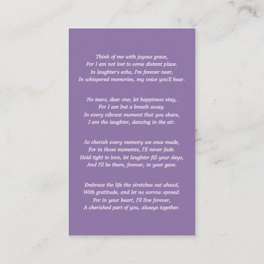 Simple Modern Photo Funeral Card 名刺 (裏面)