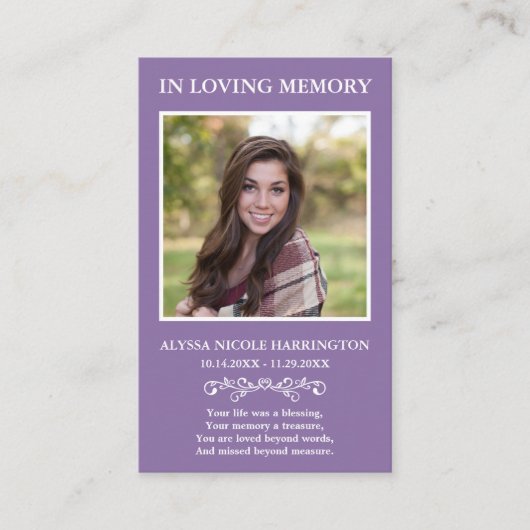 Simple Modern Photo Funeral Card 名刺 (正面)