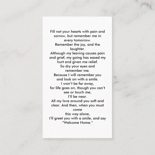 Simple Modern Photo Funeral Memorial Prayer Card 名刺 (裏面)