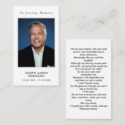 Simple Modern Photo Funeral Memorial Prayer Card 名刺 (正面/裏面)