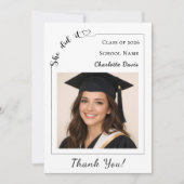 Simple modern photo Graduate She did it サンキューカード (正面)