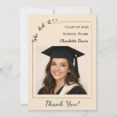Simple modern photo Graduate She did it champagne サンキューカード (正面)
