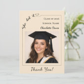 Simple modern photo Graduate She did it champagne サンキューカード (スタンド正面)