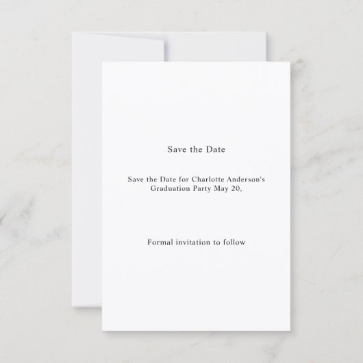 Simple modern photo Graduation party Save the Date セーブザデート (裏面)