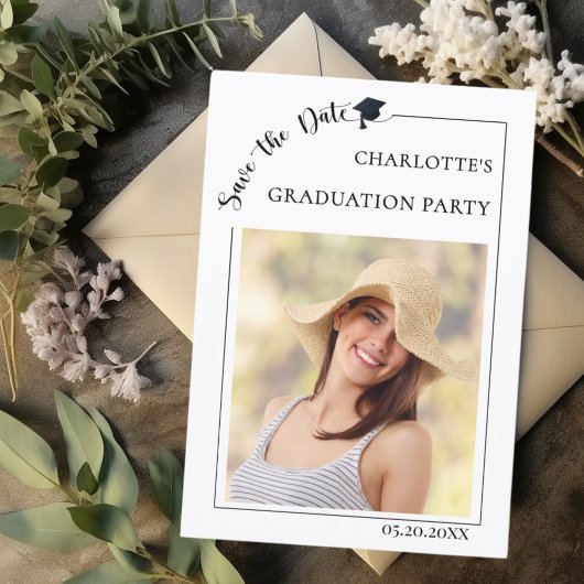 Simple modern photo Graduation party Save the Date セーブザデート