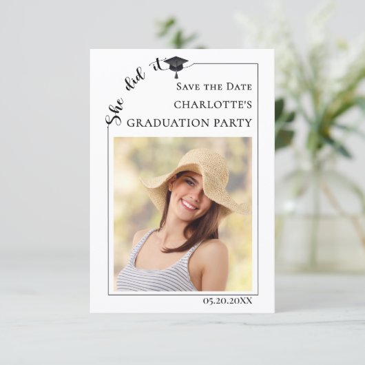 Simple modern photo Graduation party Save the Date セーブザデート (スタンド正面)