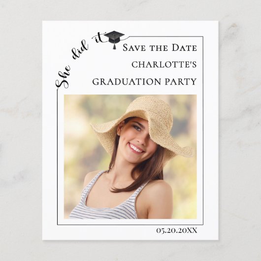 Simple modern photo Graduation Save the Date チラシ (正面)