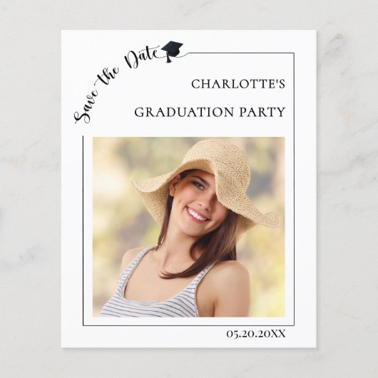 Simple modern photo Graduation Save the Date チラシ (正面)
