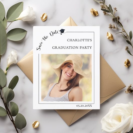 Simple modern photo Graduation Save the Date チラシ
