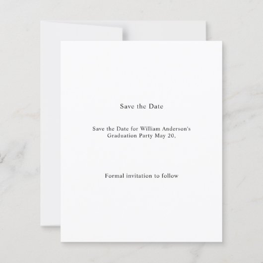 Simple modern photo Graduation Save the Date card (裏面)