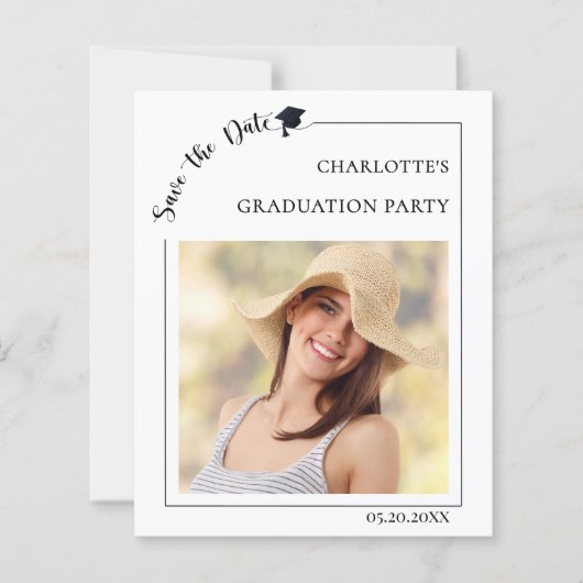 Simple modern photo Graduation Save the Date card (正面)