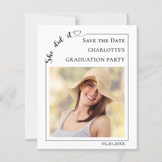 Simple modern photo Graduation Save the Date card (正面)