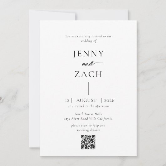Simple Modern Photo Qr Code Wedding 招待状 (正面)