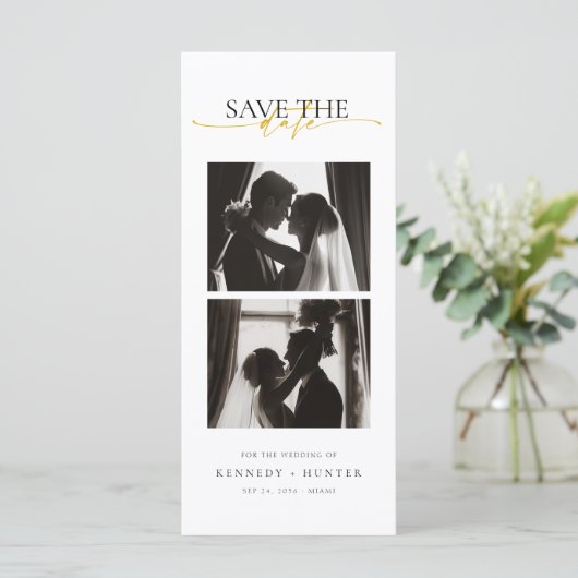 Simple Modern Photo Strip Wedding Save the Date (スタンド正面)