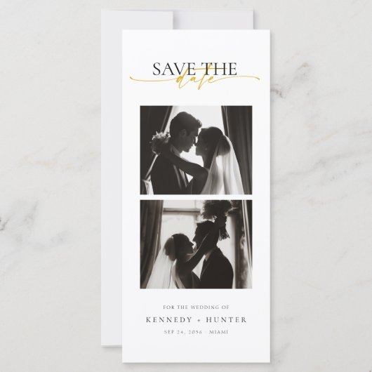 Simple Modern Photo Strip Wedding Save the Date (正面)
