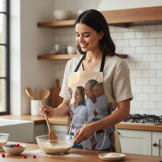 Simple Modern Photo Template Custom Family Name エプロン