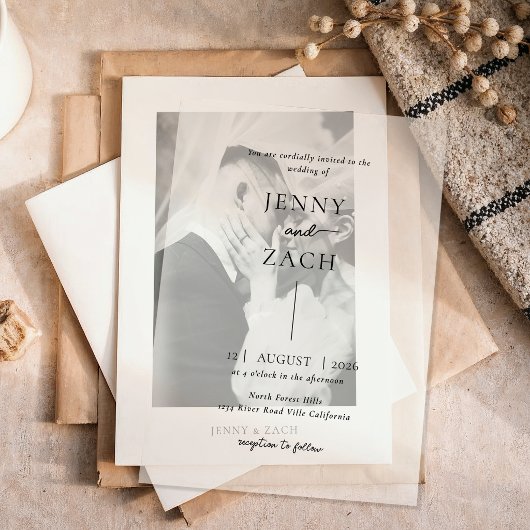 Simple Modern Photo Wedding ベラム紙招待状