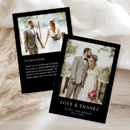 Simple Modern Photo Wedding Black Thank You Card サンキューカード