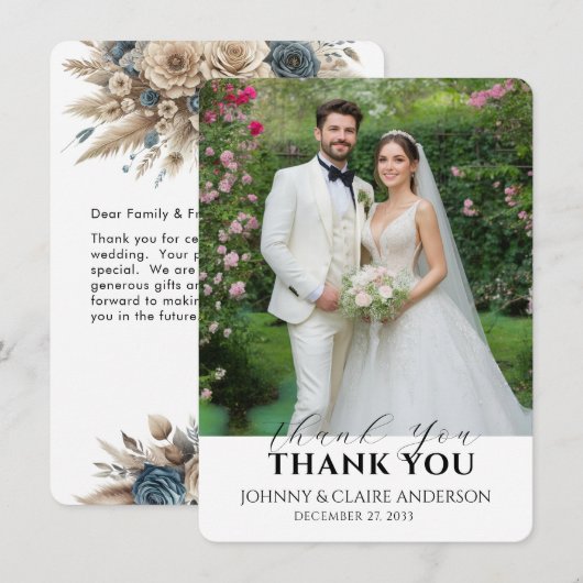 Simple Modern Photo Wedding Thank You Card Message サンキューカード (正面/裏面)