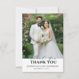 Simple Modern Photo Wedding Thank You Card W Note サンキューカード