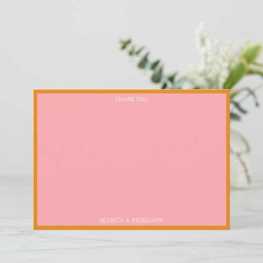Simple Modern Pink and Orange Bridal Shower サンキューカード (スタンド正面)
