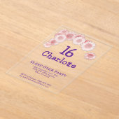Simple Modern Pink Daisy 16th Birthday Party  アクリル招待状 (レイダウン)