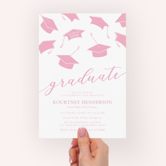 Simple Modern Pink Graduation Party Invitations 招待状