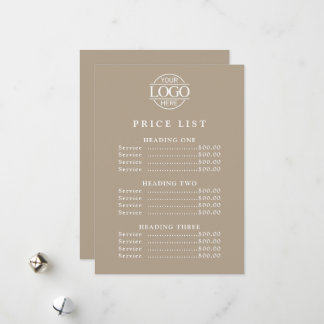 Simple Modern Professional Logo Menu Price List シーズンカード