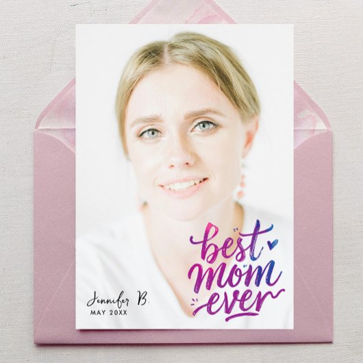 Simple Modern Purple Pink Best Mother Photo Script カード