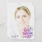 Simple Modern Purple Pink Best Mother Photo Script カード (正面)