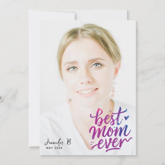 Simple Modern Purple Pink Best Mother Photo Script カード (正面)