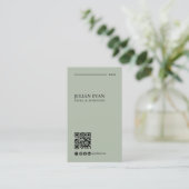 Simple Modern QR Code Sage Green Minimalist 名刺 (スタンド正面)