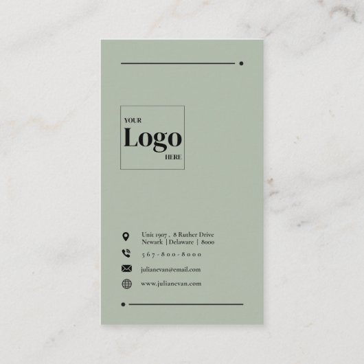 Simple Modern QR Code Sage Green Minimalist 名刺 (裏面)