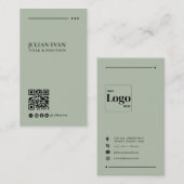 Simple Modern QR Code Sage Green Minimalist 名刺 (正面/裏面)