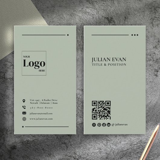 Simple Modern QR Code Sage Green Minimalist 名刺