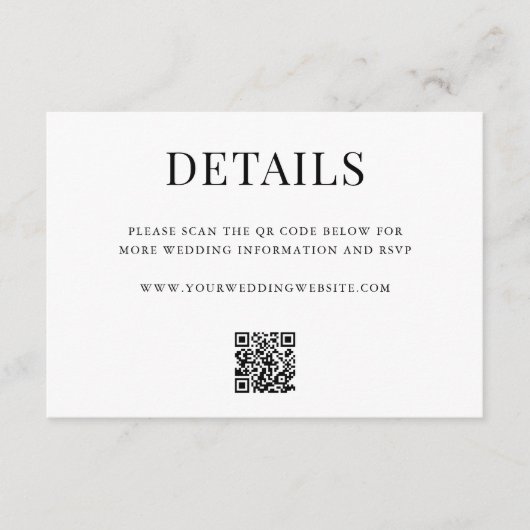 Simple Modern QR Code Wedding Details エンクロージャーカード (正面)
