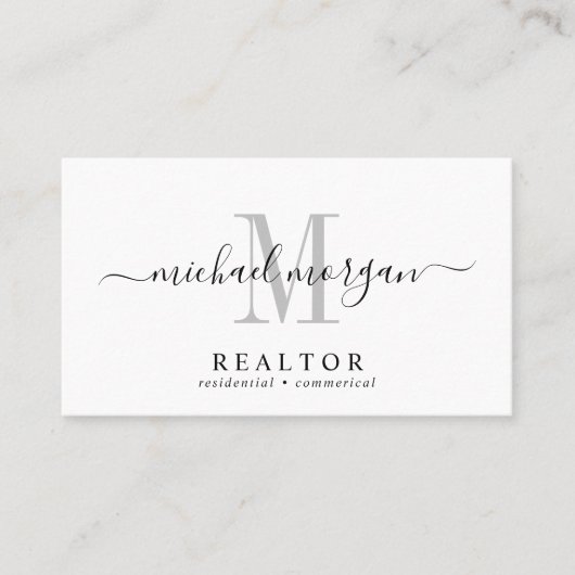 Simple Modern Realtor Script Monogram 名刺 (正面)