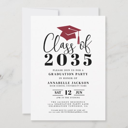 Simple Modern Red Graduation Party 招待状 (正面)