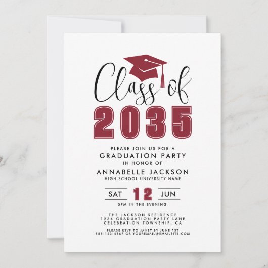 Simple Modern Red Graduation Party 招待状 (正面)