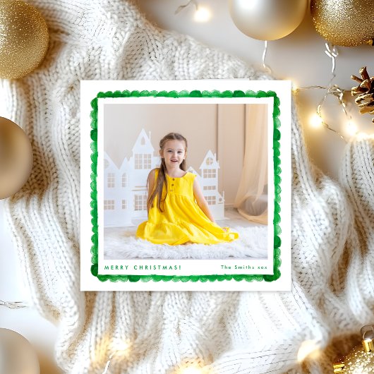 simple modern retro green photo square christmas シーズンカード