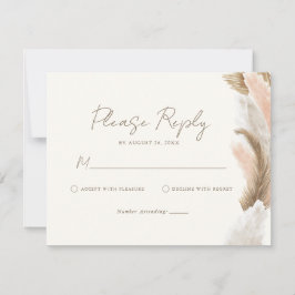 Simple Modern Rustic Pampas Grass Wedding 出欠カード