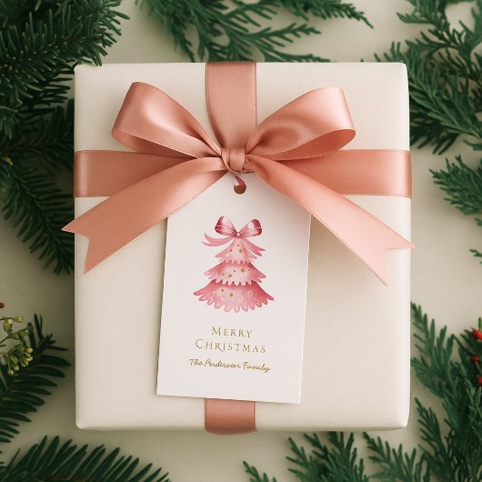 Simple Modern Rustic Pink Christmas Tree ギフトタグ