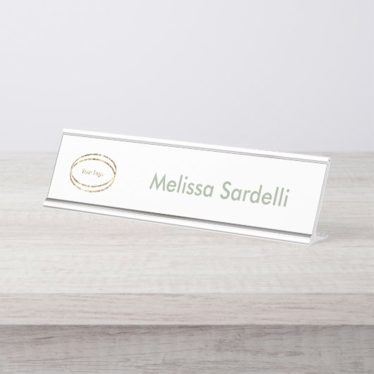 simple modern sage green business logo custom デスクネームプレート (正面)